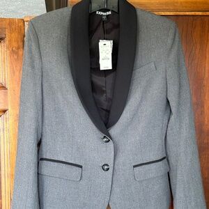 Express Blazer Jacket, Gray Color With Black Trim Collar and Pockets, Size 6